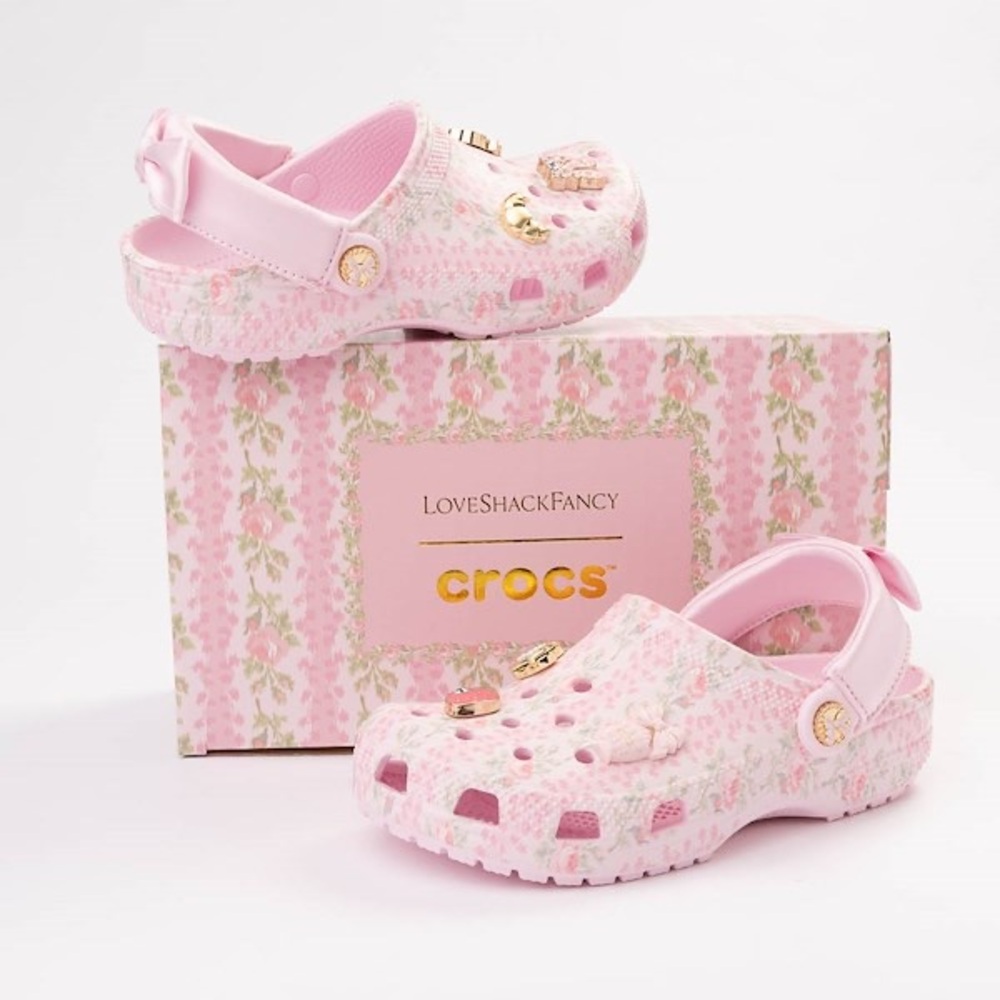 🎀CROCS Kids' x LoveShackFancy Bow Back Classic Clog PINK MILK with Charms🎀